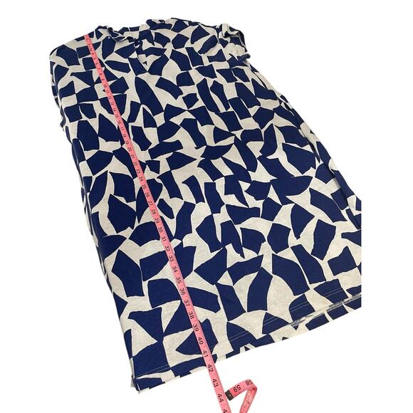 Poetry Linen Cotton Geometric Shift Dress Art To Wear Lagenlook Blue White US 16 - Picture 12 of 15